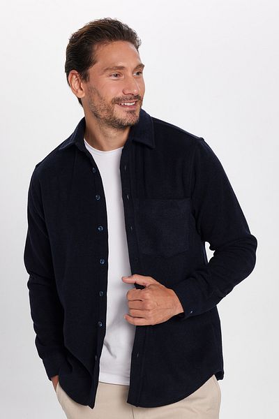 Tudors Men's Regular Fit Classic Cut Lumberjack Double Pocket Navy Solid Winter Shirt