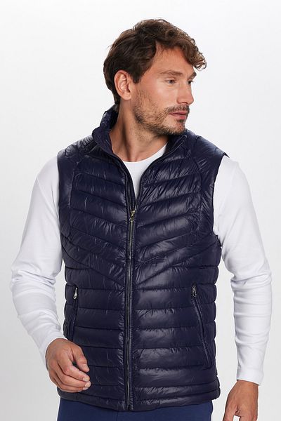 Tudors Men's Standard Fit Stand Collar Pocket Zippered Navy Blue Puffer Vest