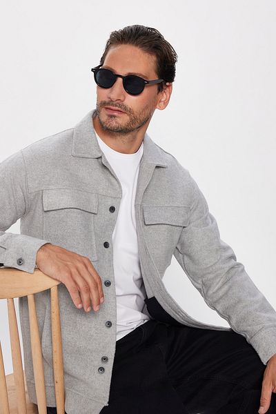 Tudors Ανδρικό πουκάμισο Relax Fit Relaxed Cut Pocket Απλό γιακά Γκρι Παλτό