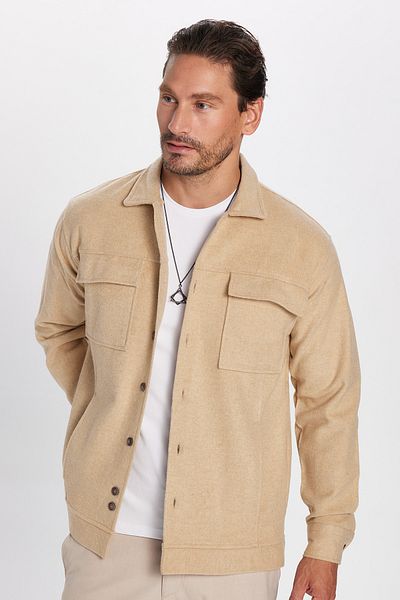 Tudors Ανδρικό πουκάμισο Relax Fit Relaxed Cut Pocket Απλό Απασ Καφέ Πουκάμισο