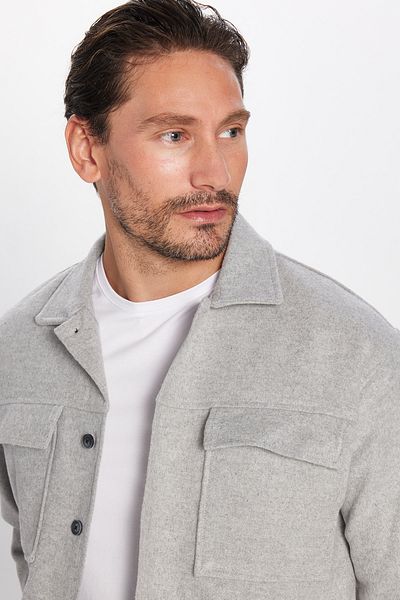 Tudors Ανδρικό πουκάμισο Relax Fit Relaxed Cut Pocket Απλό γιακά Γκρι Παλτό