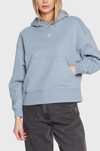 Calvin Klein Jeans Hanorac de damă cu guler cu glugă cu imprimeu bloc albastru - J20J 220434 DAR