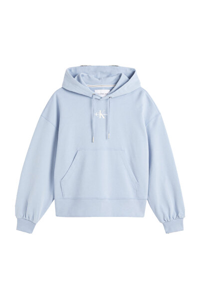 Calvin Klein Jeans Hanorac de damă cu guler cu glugă cu imprimeu bloc albastru - J20J 220434 DAR