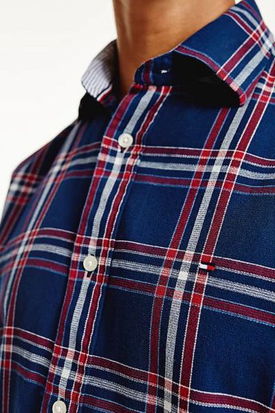 Tommy Hilfiger Mw0mw205880ms gombos nyakú karcsúsított kockás kék férfi ing