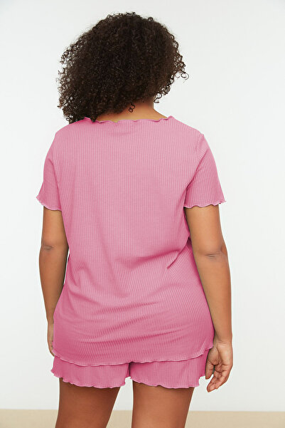 Trendyol Curve Pink Ribbed Knitted Pajamas Set Tbbss22Pt0216