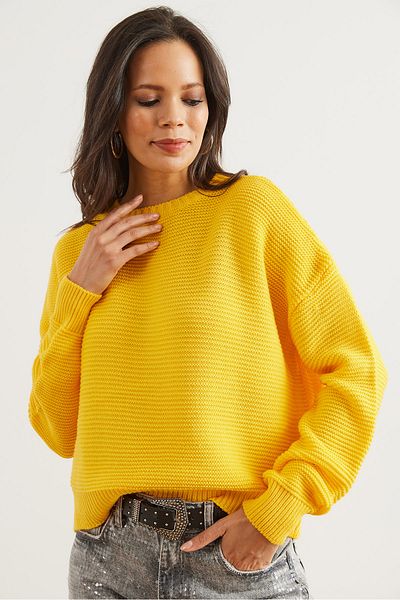Olalook Női Yellow Crew Neck Links Kötött kötöttáru pulóver KZK- 19000870