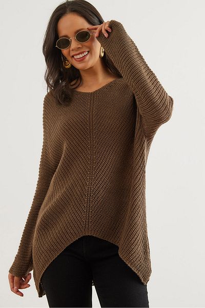 Olalook Women's Mink Veil Braided V-Neck Thessaloniki Sweater Kzk- 19000867