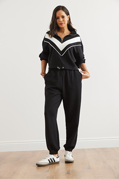 Olalook Women's Black Bottom Top Modal Button Tracksuit Set Etkm- 0000079