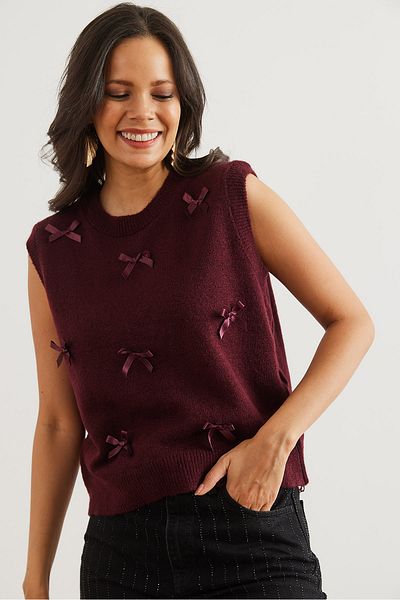 Olalook Women's Burgundy Bow Detailed Knitwear Sweater Svt- 00000043