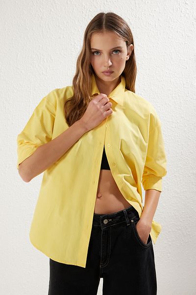 Trendyol Collection Narancssárga laza szabású pamut szőtt ing TWOAW20GO0107