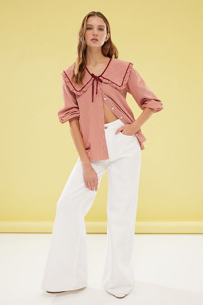 Trendyol Collection Gingham-Babykragen-Webhemd mit Fliesenwaffelmuster TWOSS25GO00064