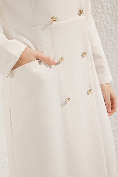 Trendyol Modest Φόρεμα από υφαντό ύφασμα με μπεζ κουμπιά TCTSS25EB00027