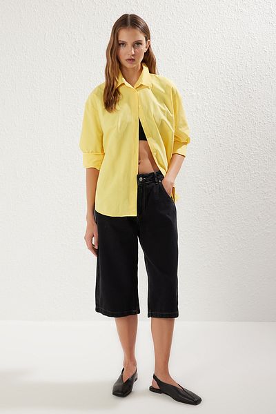 Trendyol Collection Narancssárga laza szabású pamut szőtt ing TWOAW20GO0107