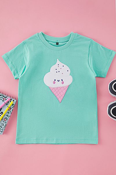 TRENDYOLKIDS Πλεκτό T-Shirt - Mint Print, TKDSS25TS00070