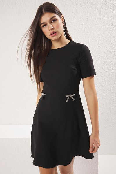 Trendyol Collection Μίνι υφαντό φόρεμα με φιόγκο μαύρη φούστα TWOSS25EL00272