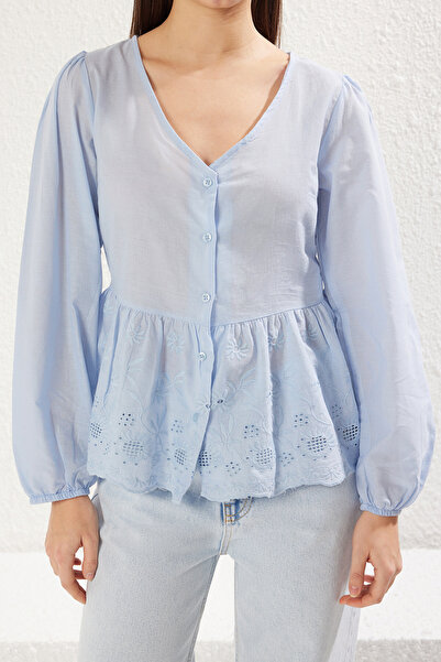 Trendyol Collection Světle modrá vyšívaná sukně - Regular Fit Woven Twoss25Go00006