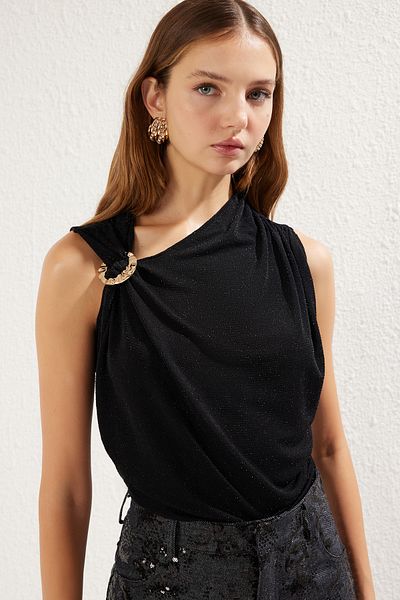 Trendyol Collection Black Accessory Detailed Snap Fastener Glitter Knitted Bodysuit Tprss25Bd00005