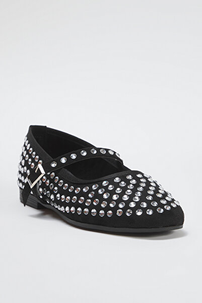 TRENDYOL SHOES Dámské baleríny Black Stone Almond Toe Mary Jane TAKSS25BE00014