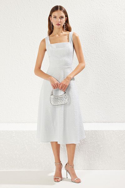 Trendyol Collection Rochie elegantă țesătă cu tăietură în formă de A albastră TPRSS25EL00044