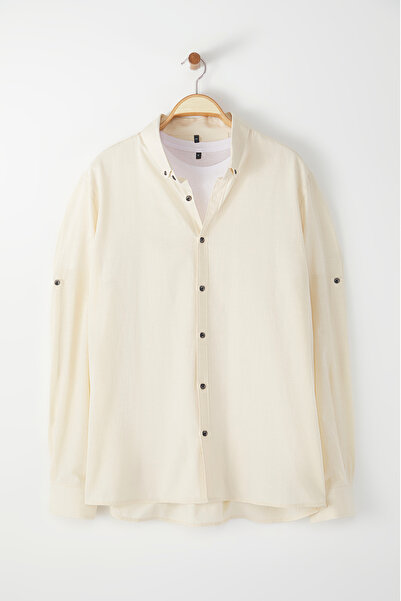 Trendyol Collection Stone Plus Size Regular Fit Comfortable Button-Down Collar Shirt Tmnss23Go00094