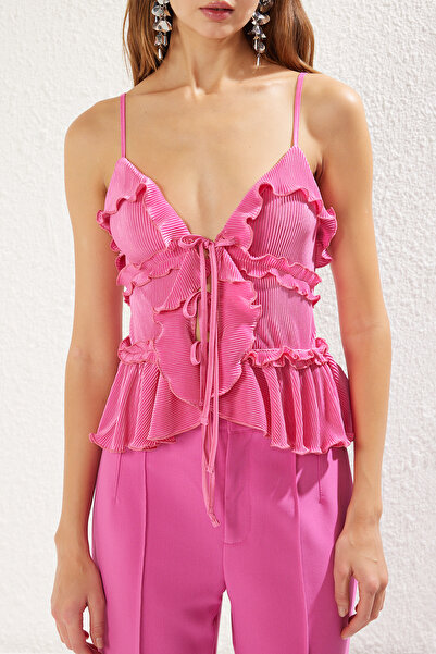 Trendyol Collection Fuchsiová řasená pletená halenka Tprss25Bz00017