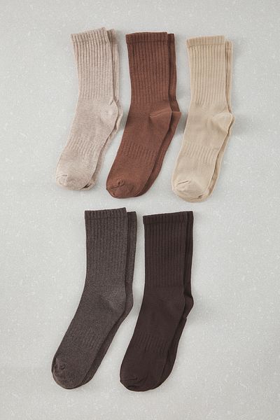 Trendyol Collection Braune, strukturierte 5-teilige College-Socken aus Baumwolle für Unisex – TMNAW25CO00011