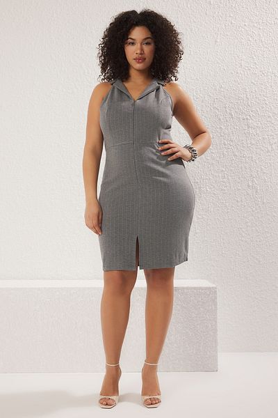 Trendyol Curve Φόρεμα Polo Neck Stripe Plus Size - 100% βαμβακερό πλεκτό TBBSS24AH00006