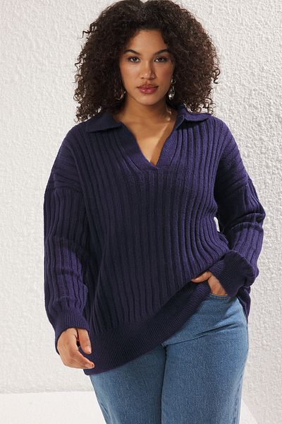 Trendyol Curve Navy Blue Ribbed Polo Neck Knitwear Sweater Tbbaw25An00062