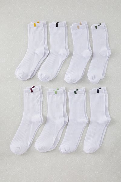 Trendyol Collection Weiße 8er-Pack lange Unisex-Socken aus strukturierter Baumwolle mit Farbblock TMNAW24CO00019