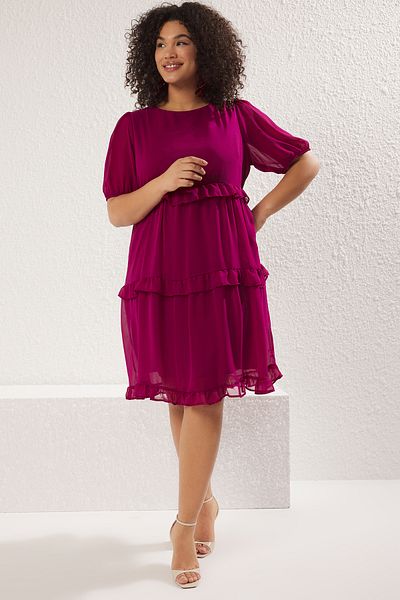 Trendyol Curve Plum Tulle Detailed Woven Dress Tbbss23Ah00056