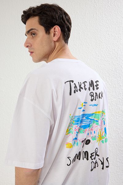 Trendyol Collection Βαμβακερό μπλουζάκι με στάμπα λευκού κειμένου 0versize - TMNSS25TS00064
