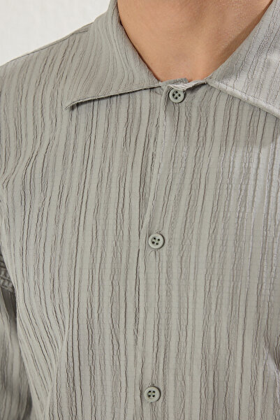 Trendyol Collection Khaki Regular Fit Off-Shoulder Textured Shirt Tmnss25Go00011