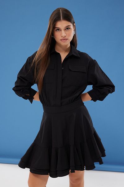 Trendyol Collection Černá sukně v pase detail setrvačníku Detail Mini tkané šaty Twoss25El00064