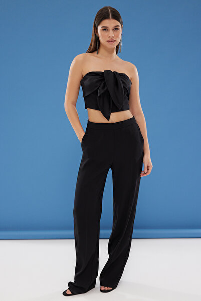 Trendyol Collection Black Strapless Bow Woven Stylish Bustier Tprss25Bs00023