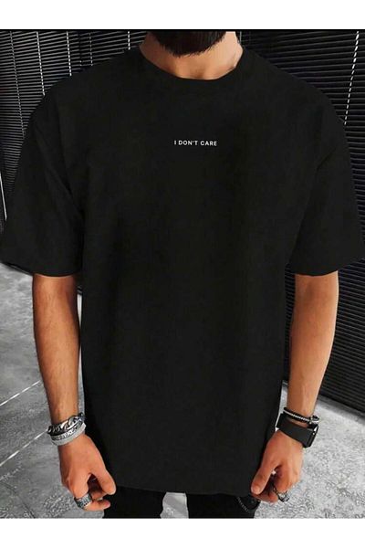 Medinenur I DONT CARE TEXT PRINTED BASIC T-SHIRT