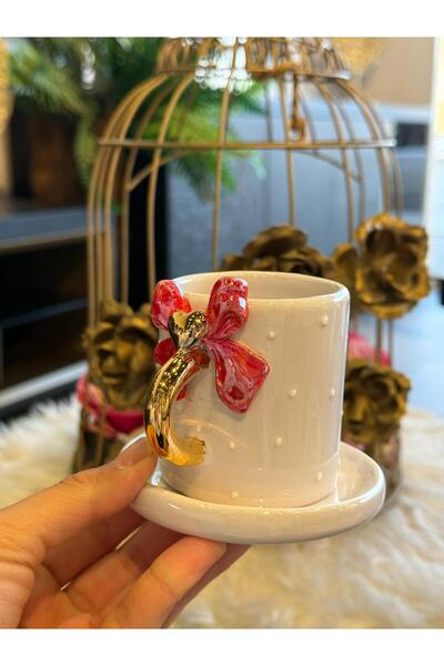 Pernotte El Yapımı 24 K altın Kaplama Fiyonk Kalpli  Türk Kahvesi Fincanı