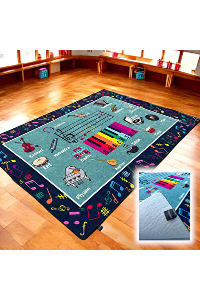 Music Navy Blue Digital Educational Children's Rug