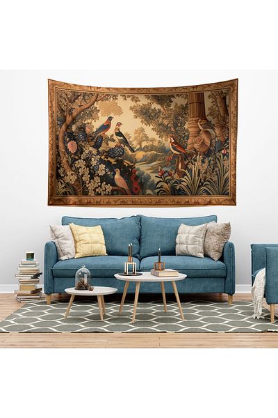 Else Dekor Tapiserie vintage franceză retro cu model de grădină de pădure - pânză de perete și covor