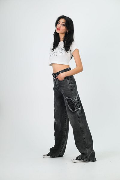 Köstebek Black Jean Butterfly Baggy Jeans