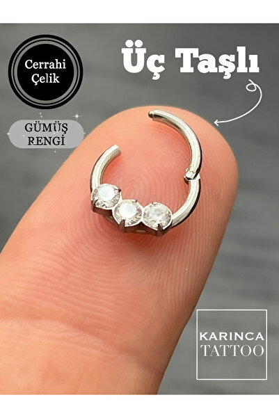 Karınca Piercing Üç Taşlı Halka Silver veya Rose Piercing Helix Kulak Nipple Meme Ucu Tragus Septum Piercing Küpe
