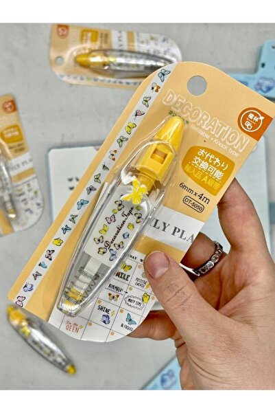 Kağıt Gemi Dükkan Sarı Kelebek Desenli Süsleme Bandı Tipeks/Tipex/Şerit Daksil/Düzeltme Bandı/Şerit Düzeltici