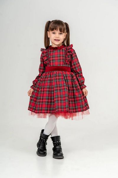 Eray Kids Red Plaid Pattern Bow Detailed Girl's Dress