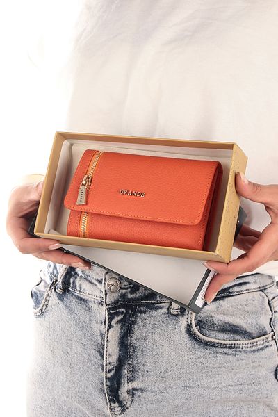 Grande Women's Genuine Leather Wallet Model 2639 - Orange