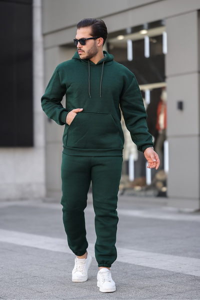 CMZ COLLECTİON Σκούρο πράσινο σετ φόρμας από βαμβάκι με 3 κλωστές