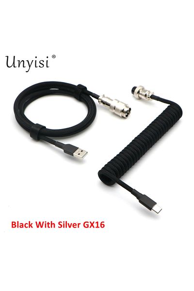 Choice حبل باراكورد Gx16 أسود فضي ملفوف يدويًا بطول 1.2 متر - 15 سم مع غلاف مزدوج من USB-A إلى USB-C من النوع C