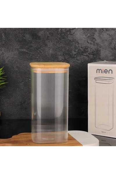 CENGİZ ÇEYİZ Mien Bambu Kapaklı Cam Kavanoz 1100 ml  BOR006