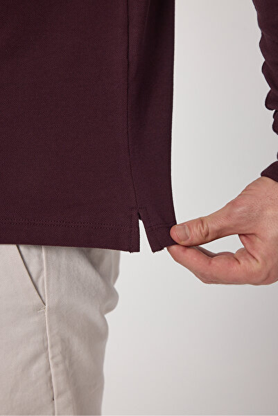 Frappoli Ανδρικό μπλουζάκι Fonte Claret Red 100% βαμβακερό πλεκτό εύκαμπτο ύφασμα με λεπτή εφαρμογή μακρυμάνικο μπλουζάκι πόλο