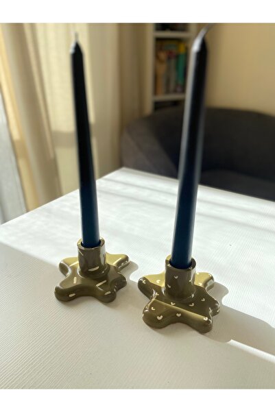 Les Passent 2’li Haki Minimal Desenli Beton Şamdan Mumluk