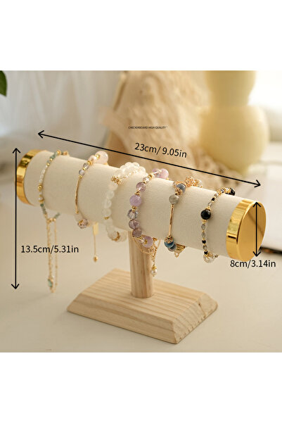 Choice حامل عرض مجوهرات على شكل حرف T جديد باللون البيج مع سلسلة شعر وقلادة و...