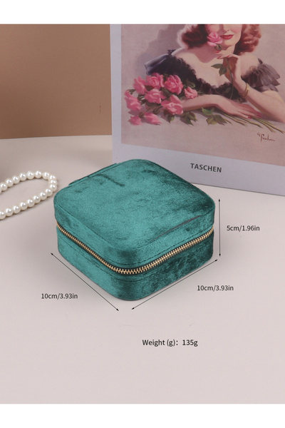Choice صندوق مجوهرات مخملي أخضر للنساء على شكل مربع هندسي لتخزين المجوهرات قلادة وخاتم وأقراط